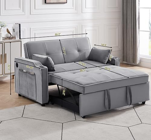 Black Velvet Convertible Futon Couch with USB Ports Y37690