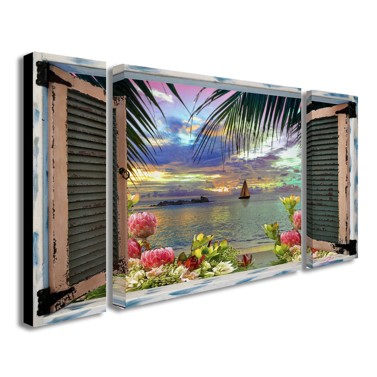 Tropical Window to Paradise III Three Panel Set I346