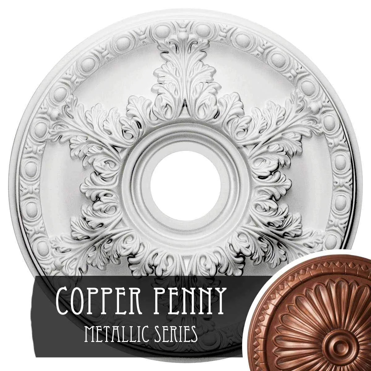 18x22OD x 3 1/2x22ID x 2 1/2x22P Hand-Painted Copper Penny Ceiling Medallion R241061