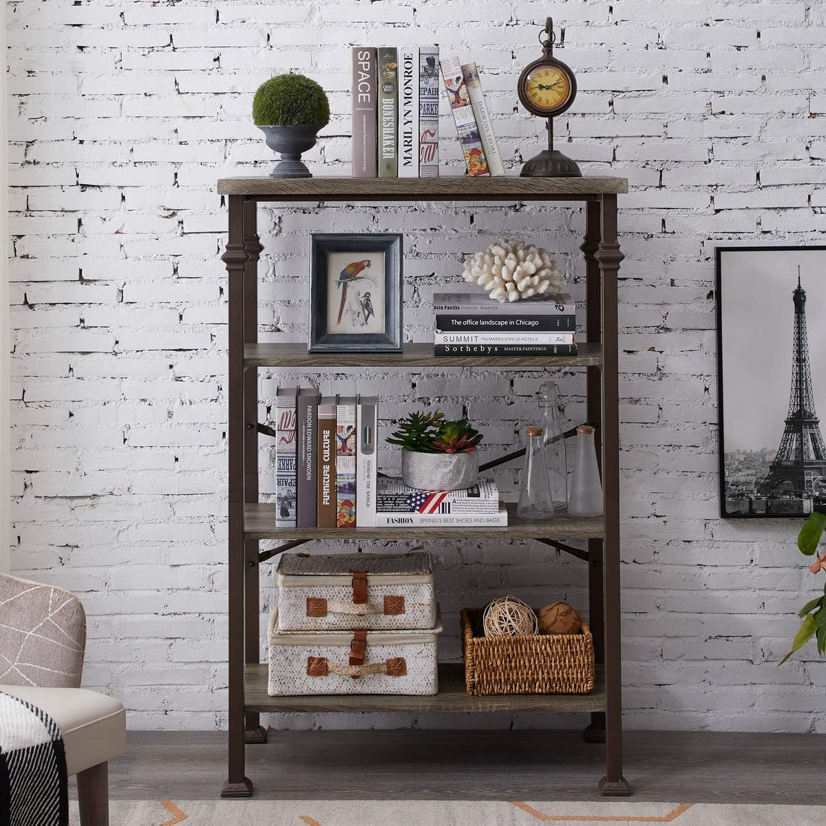 4-Tier Ladder Shelf Bookcase with Metal Frame B43752