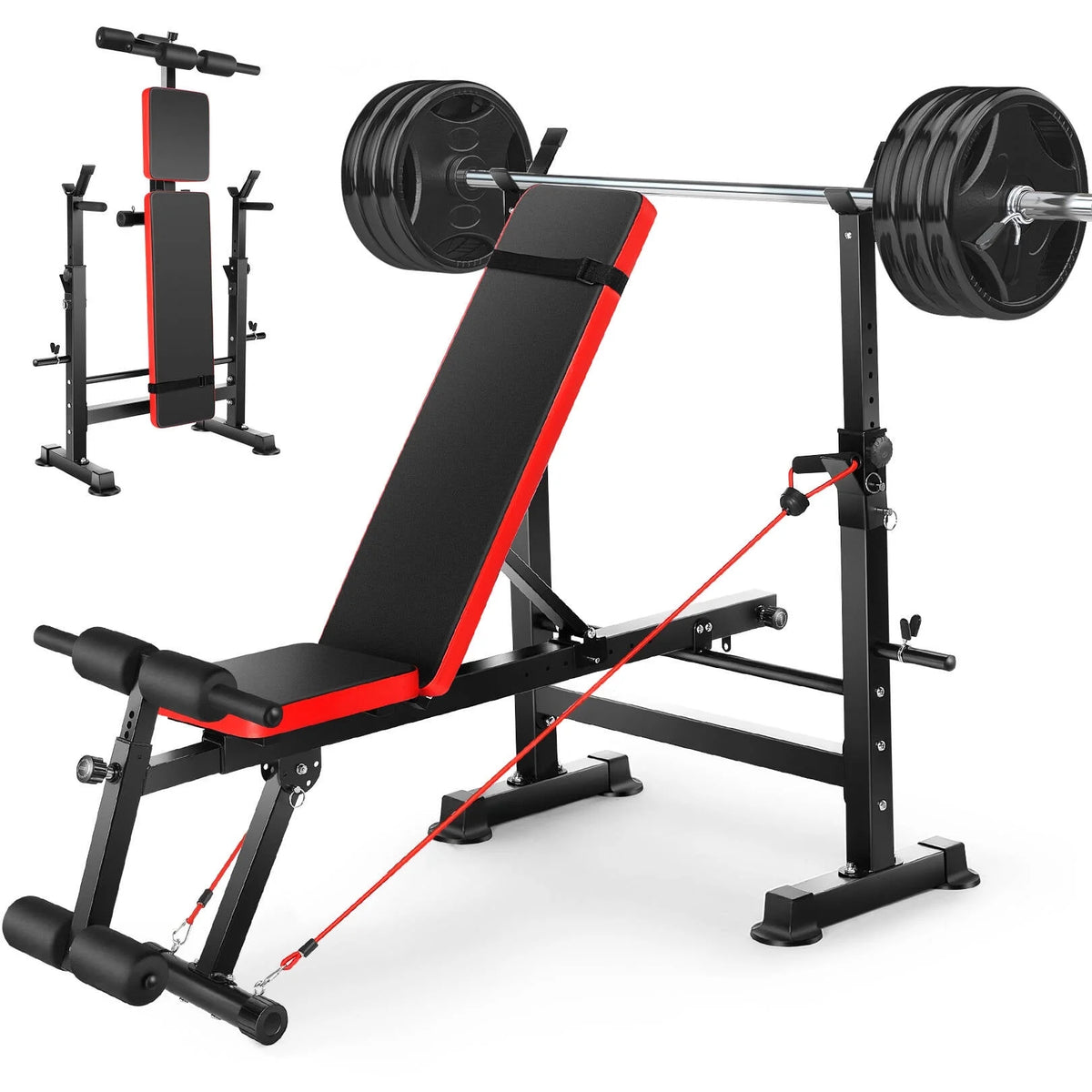 Adjustable Weight Bench Set with Barbell Rack Y105856