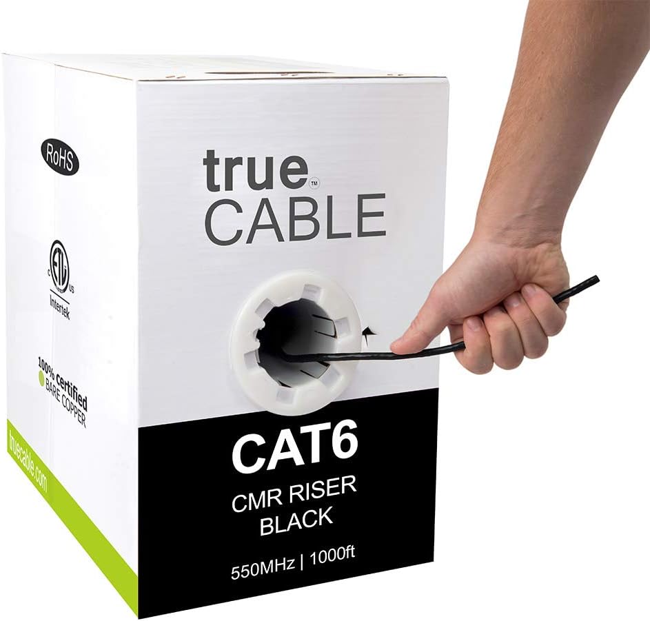 Cat6 Riser 1000ft Yellow 23AWG 4 Pair Solid Bare Copper Bulk Ethernet Cable N5219