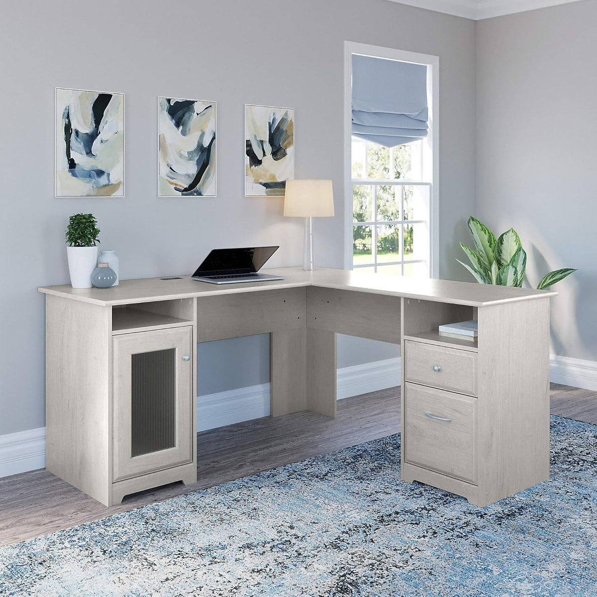 Linen White Oak L Shape Desk D592425