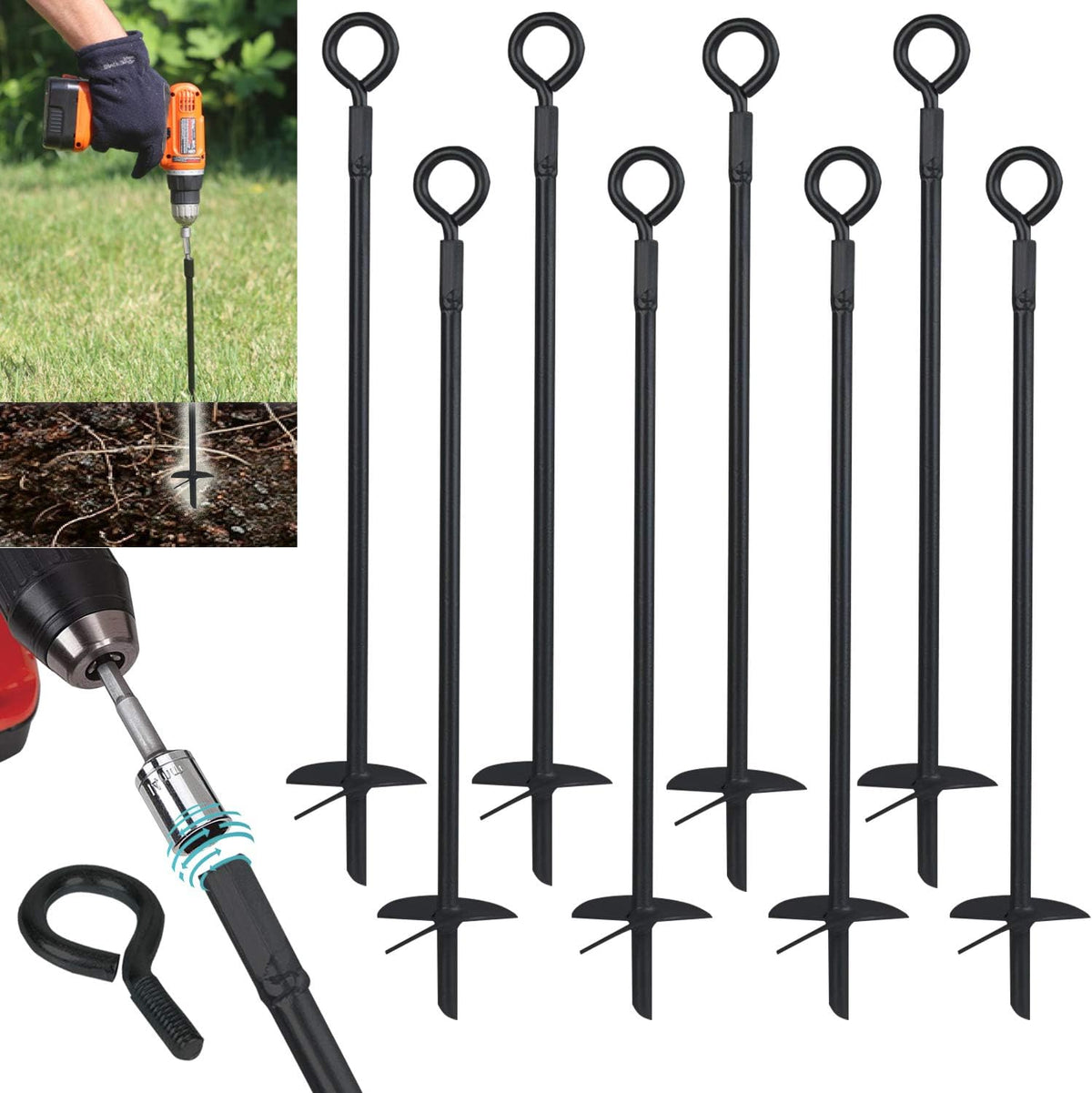 Black Ground Anchor 15 Inches, 10MM Thick, 8 Pack E2133