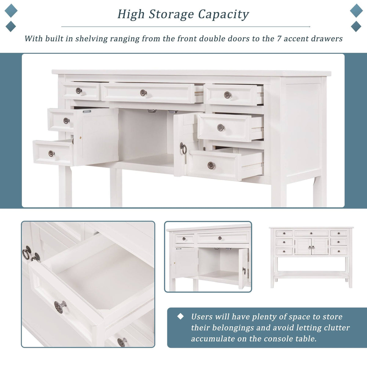 Blue 7 Drawer Console Table with Cabinet I60613