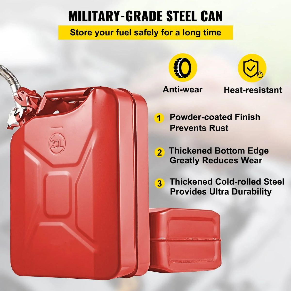 5.3 Gallon Portable Steel Fuel Can with Flexible Spout S537