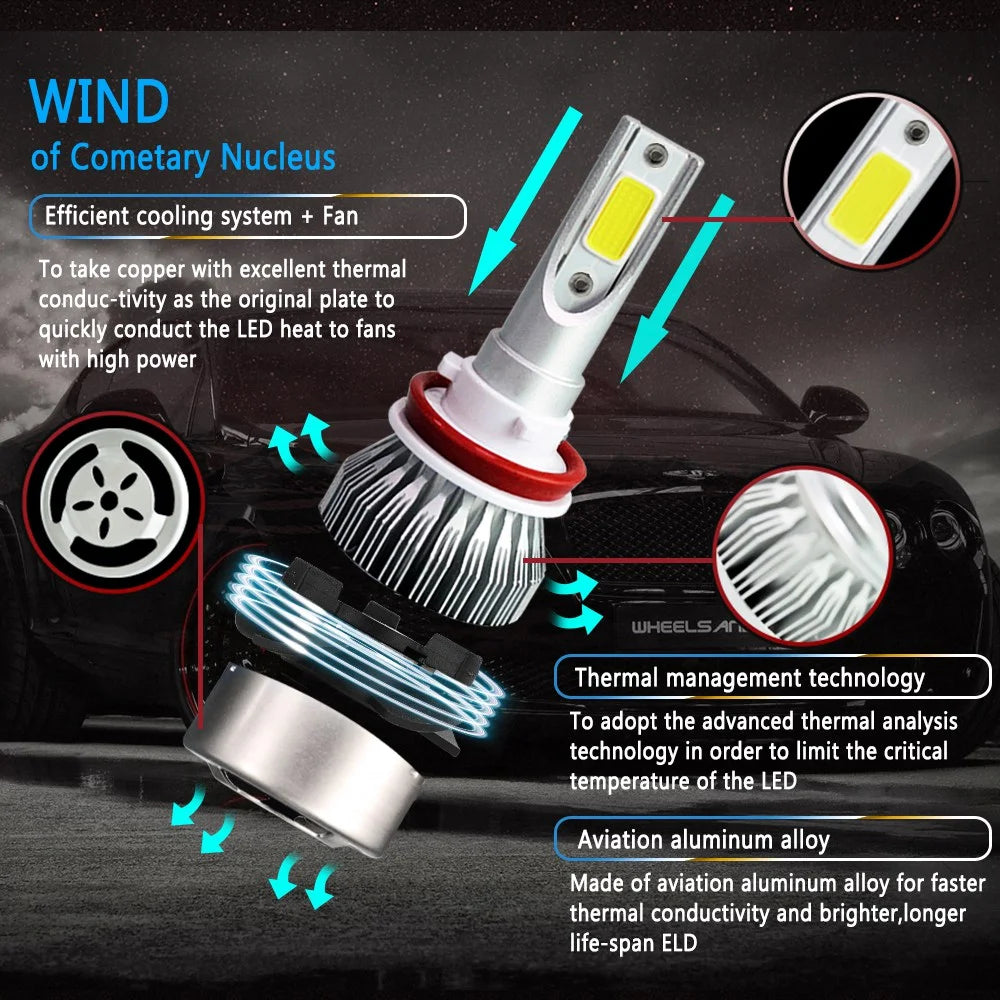 4pcs H11 LED Headlight Bulbs High Low Beam 6000K White U734043