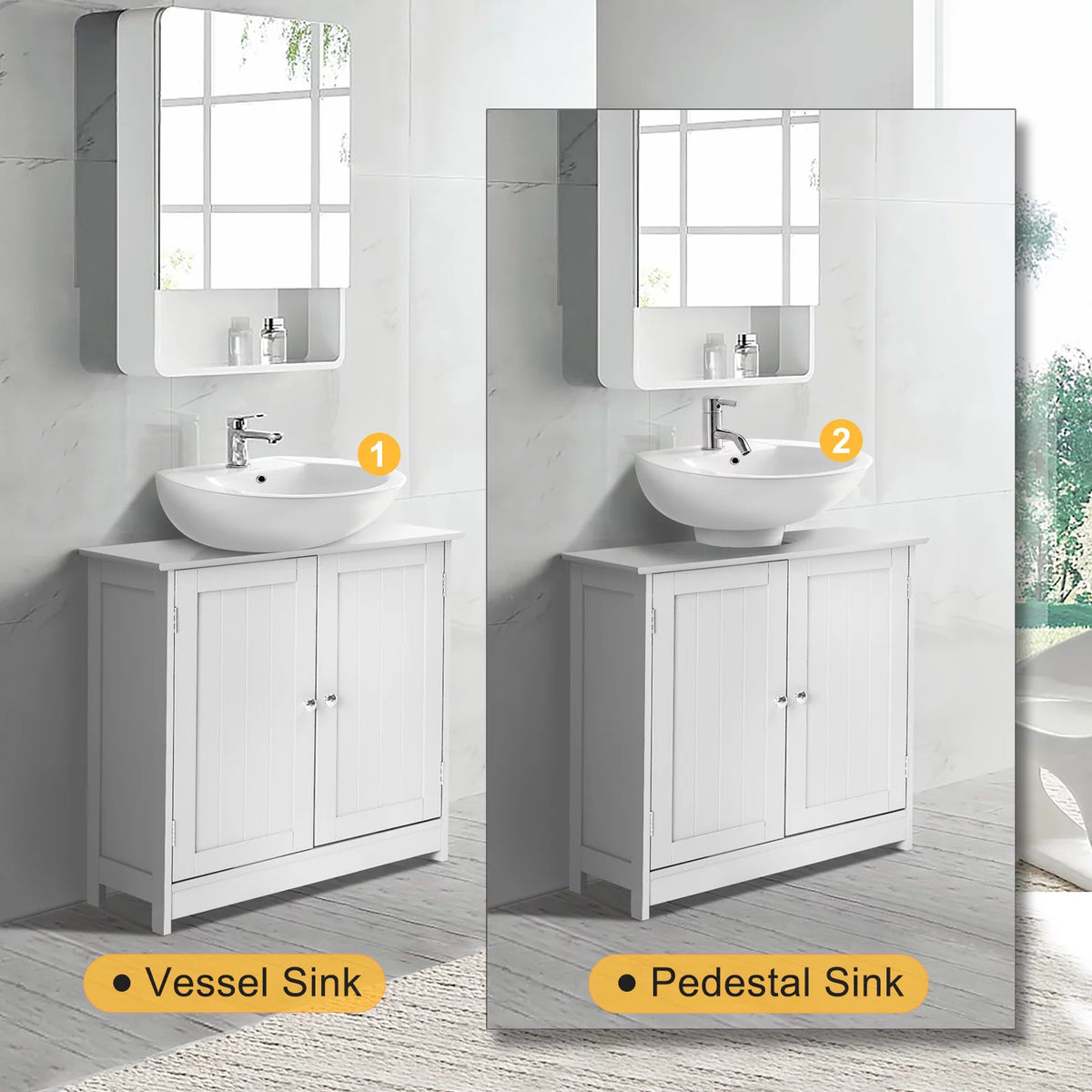 White Free Standing Bathroom Cabinet with 2 Doors V549825