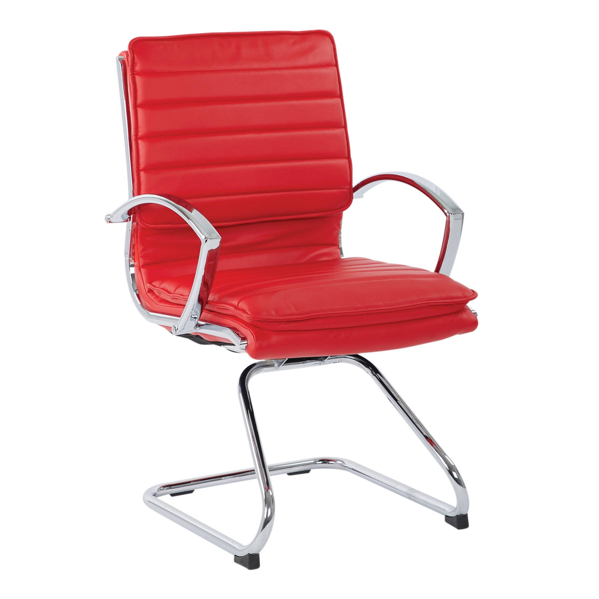 Red Faux Leather Guest Chair with Chrome Base T633