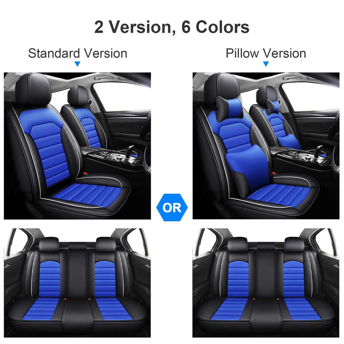 Black+Blue Waterproof PU Leather Full Set Car Seat Covers D12447