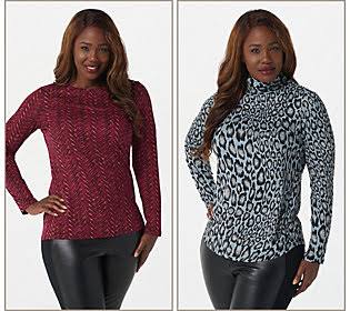 Set of 2 Printed Brushed LiquidKnit Tops, Size 5X, Magenta/Grey S2680
