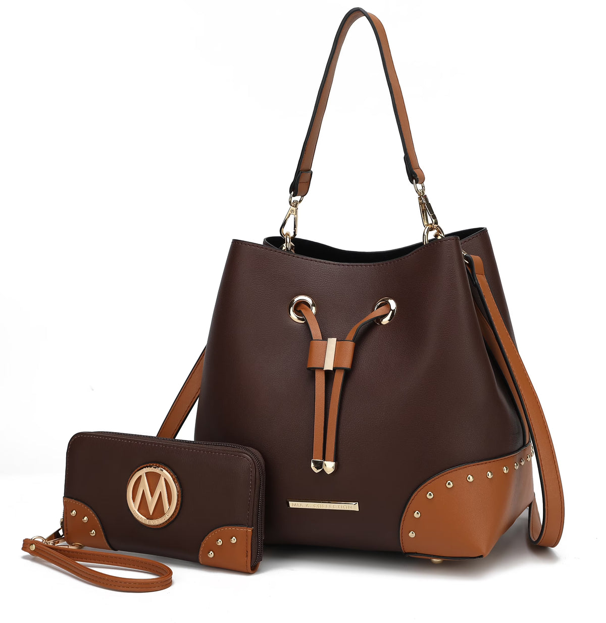 Vegan Leather Bucket Bag & Wristlet Wallet 2-Piece Set K7177