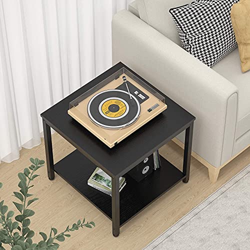 Rustic Brown 2-Tier Metal Wood Side Table O6761