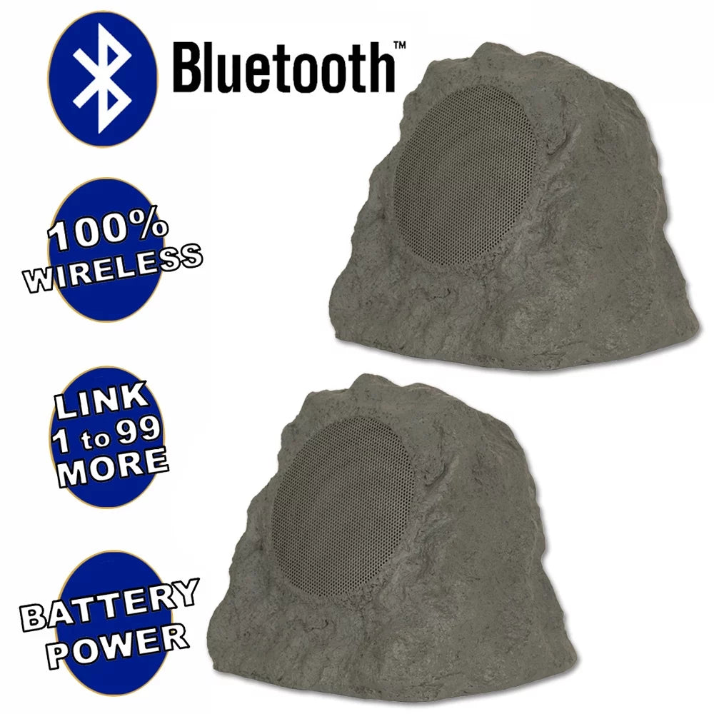 Slate Grey Wireless Rechargeable Bluetooth Rock Speaker Pair D535