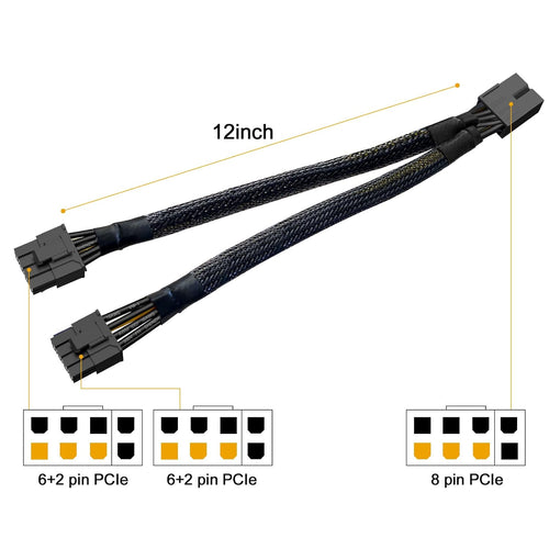 16AWG 8 Pin to Dual 8 Pin PCIE Splitter Cable 6 Pack D43001