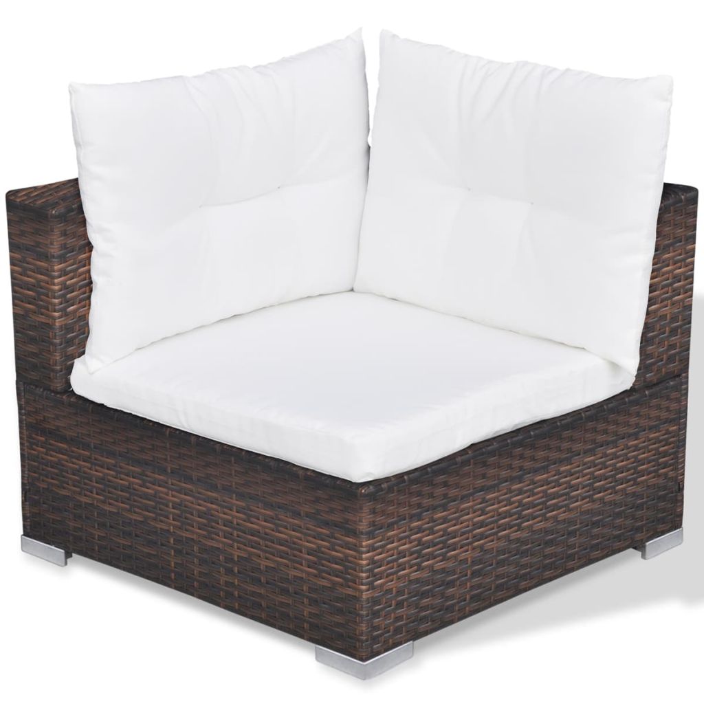 10 Piece Brown Poly Rattan Outdoor Sofa Set with Coffee Table and Ottoman Z606287