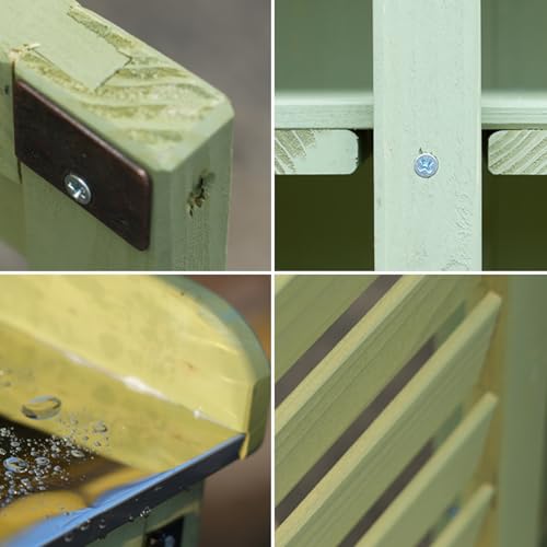 Green Outdoor Potting Bench with Metal Top and Wooden Storage Cabinet P61648
