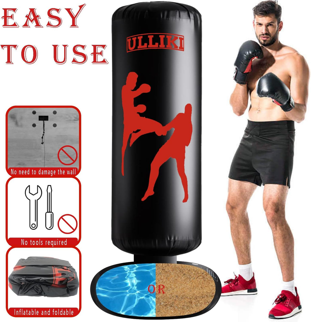 63 Inches Inflatable Boxing Bag with Stand Y725148