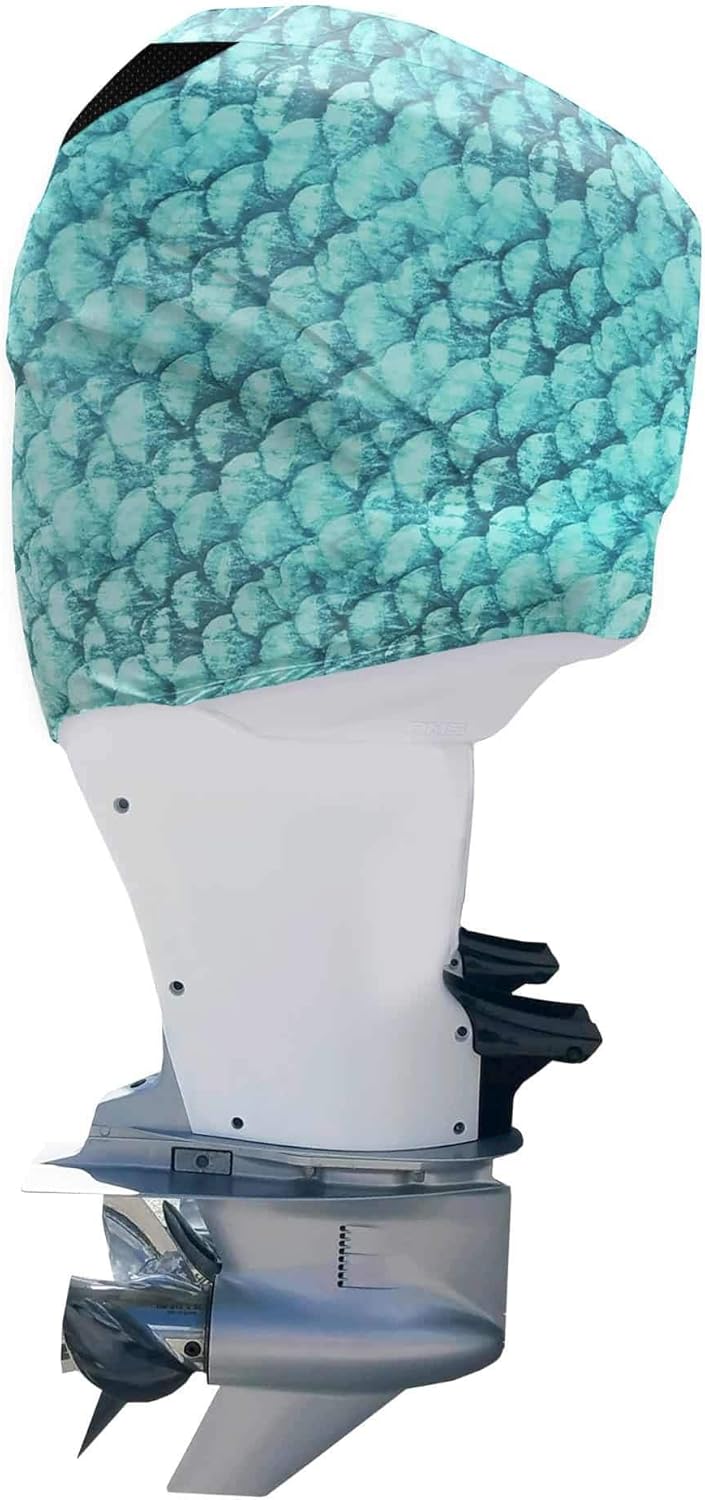 Blue Green Fish Scales Outboard Motor Cover P755
