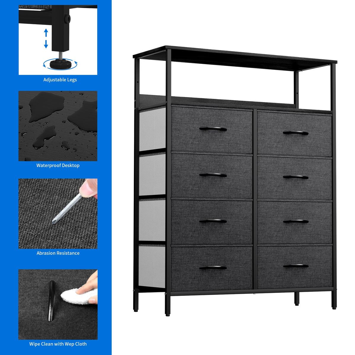 8 Drawer Fabric Dresser with Shelves G57036