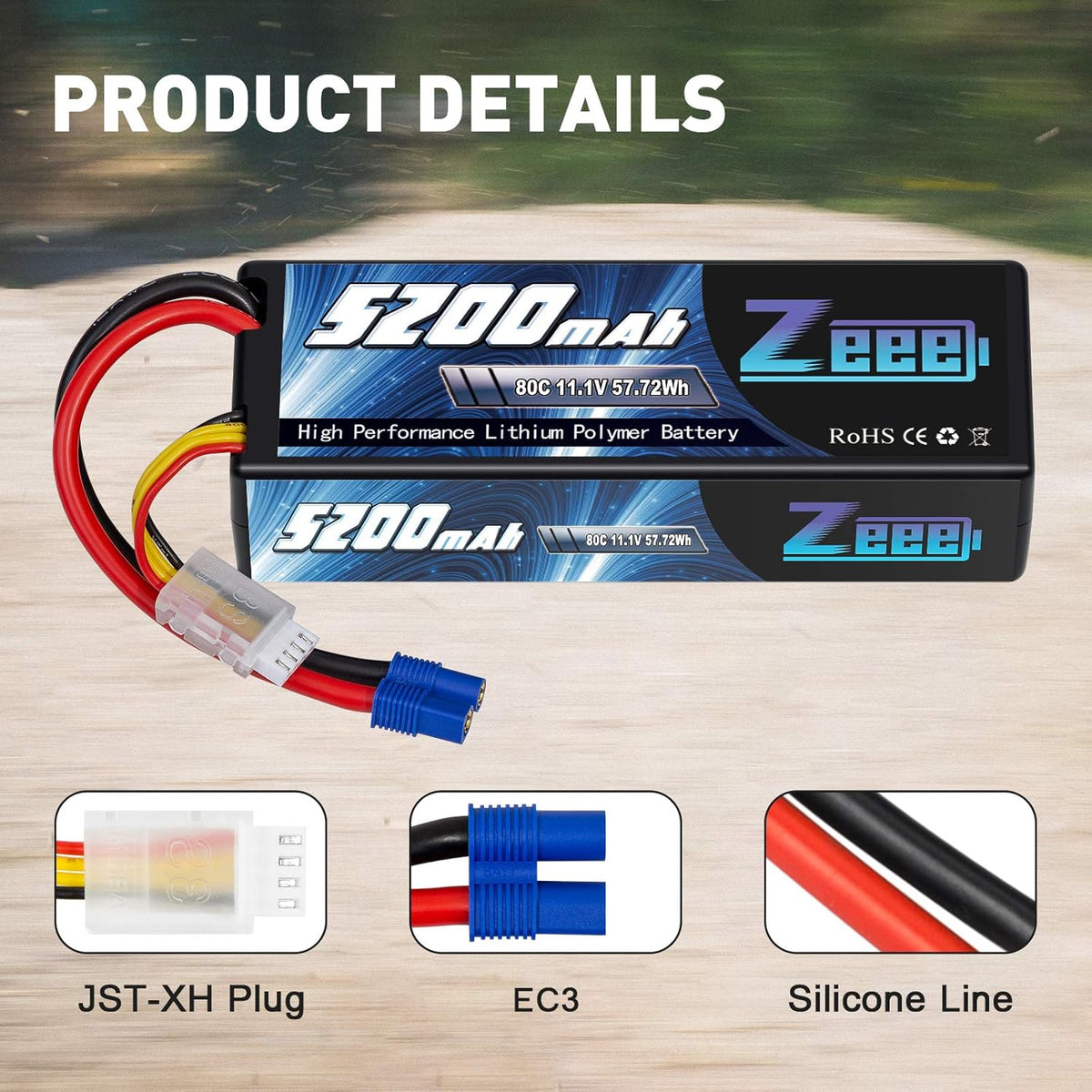 3S Lipo Battery 5200mAh 11.1V 80C with EC3 Plug Hard Case Battery (2 Pack) P459979