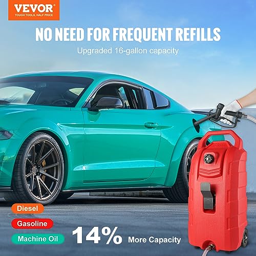 16 Gallon Portable Fuel Storage Tank with Nozzle Rubber Wheels U761