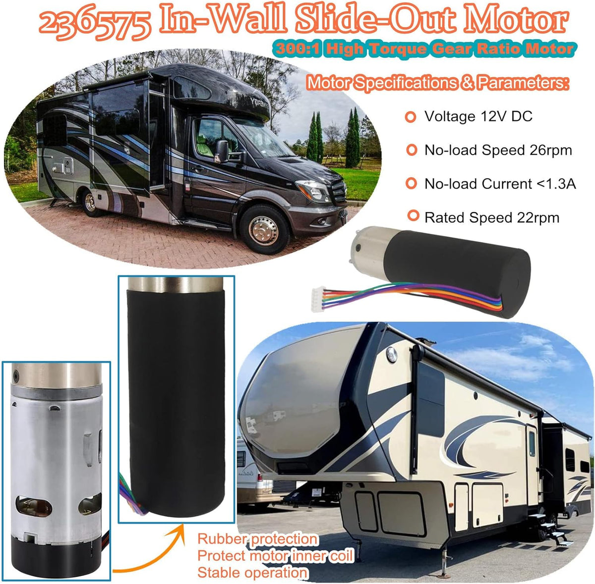 RV in-Wall Slide Out Motor 300:1 Gear Ratio J17321