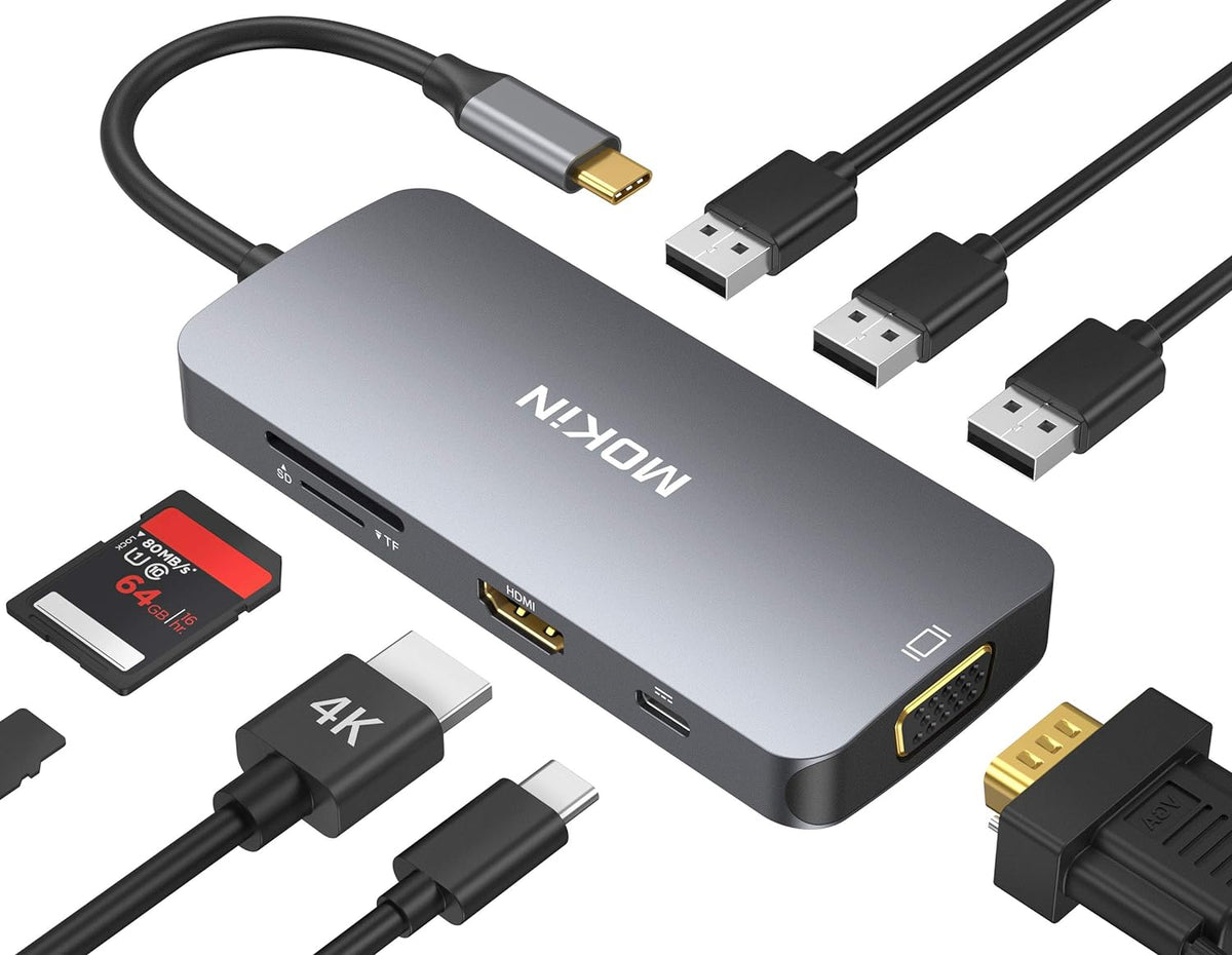 USB C Hub Multiport Adapter with HDMI VGA SD TF Card Reader 3 USB 3.0 Q976