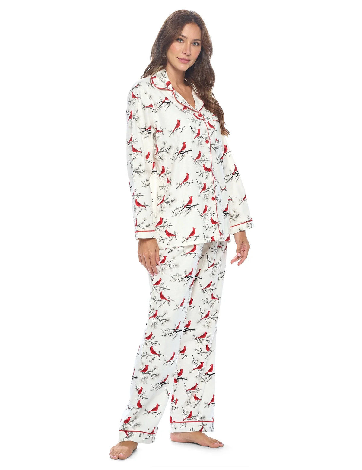 Women's Flannel Long Sleeve Button Down Pajama Set M63263