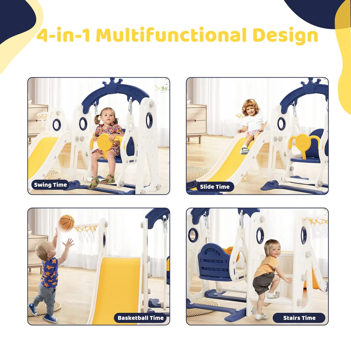 4 in 1 Toddler Slide and Swing Set M1586