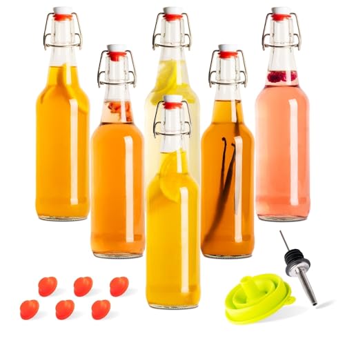 Swing Top Glass Bottles 16 oz 6 Set with Funnel Q9859