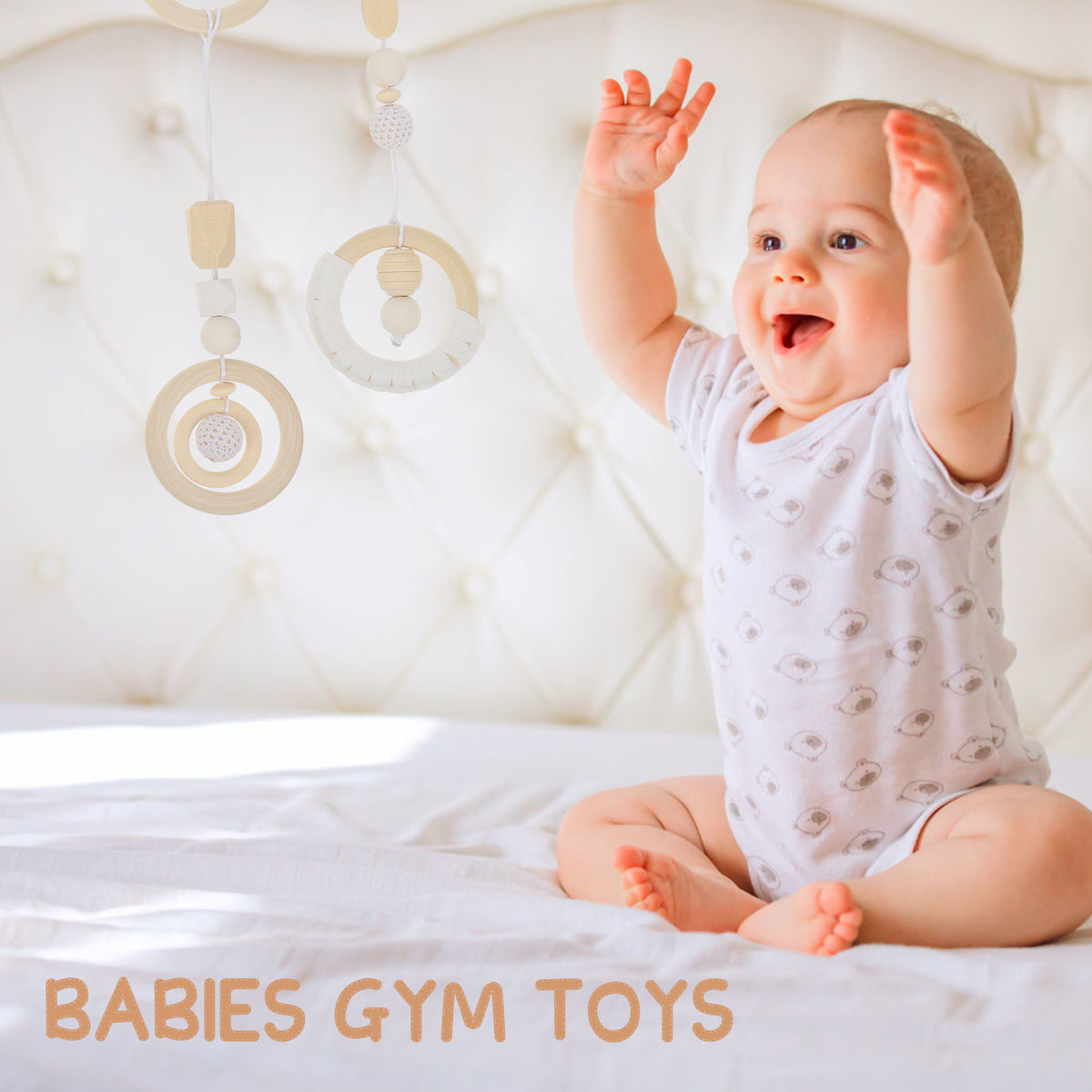 Wood Baby Gym Fitness Rack with Wooden Rattle Spinners D321