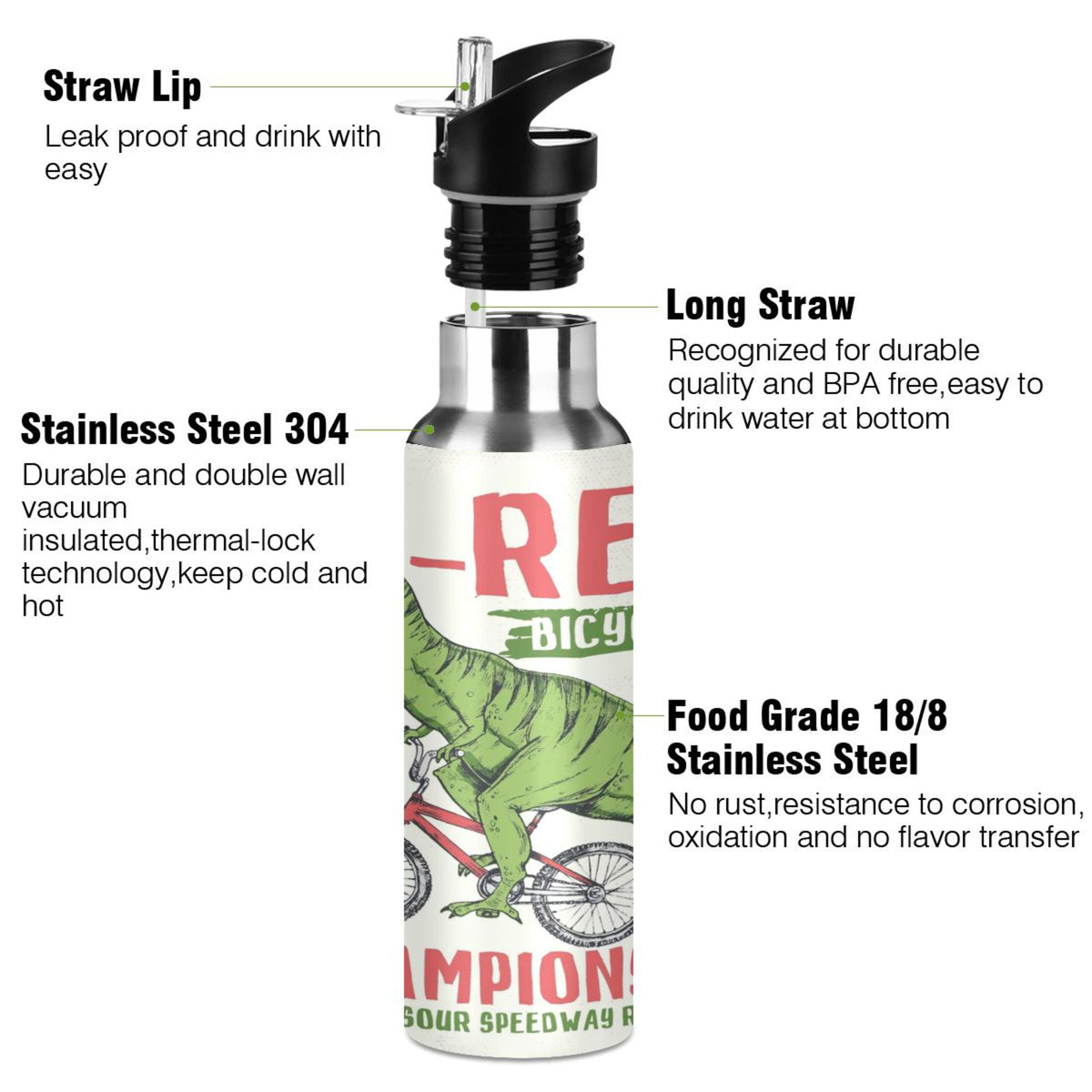 Stainless Steel Vacuum Insulated Water Bottle with Straw Lid, 20 OZ T330277
