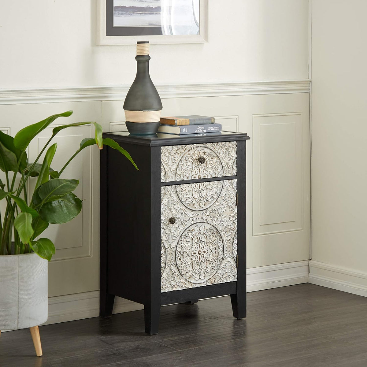 Black Wood and Metal Side Cabinet J647