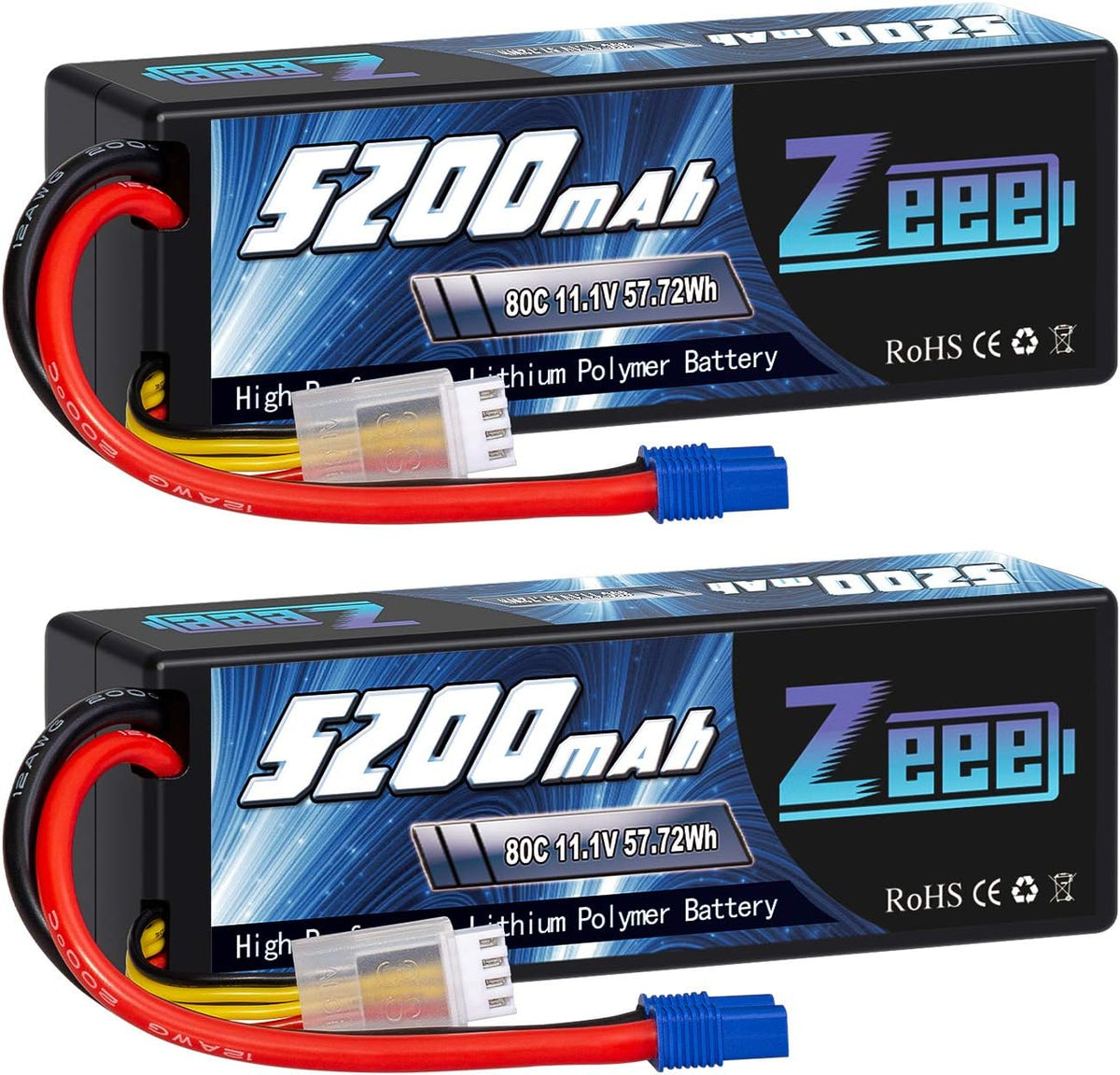 3S Lipo Battery 5200mAh 11.1V 80C with EC3 Plug Hard Case Battery (2 Pack) P459979