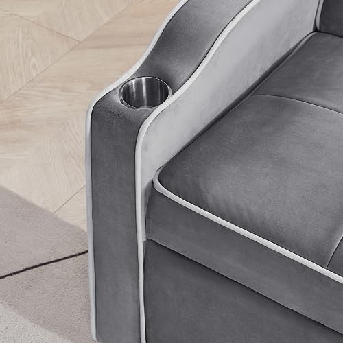 Black Velvet Convertible Futon Couch with USB Ports Y37690