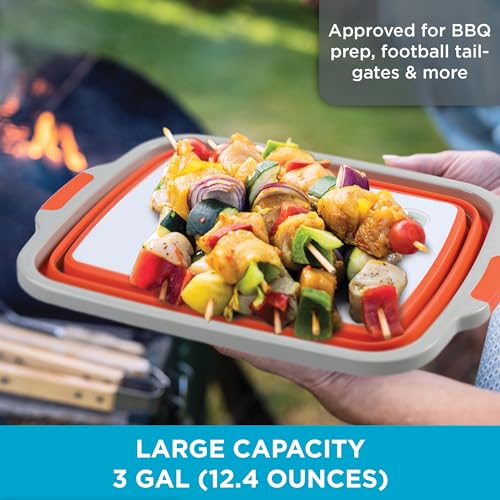 Large BBQ Collapsible Cutting Board and Grill Caddy Tub with Colander & Lid U7680
