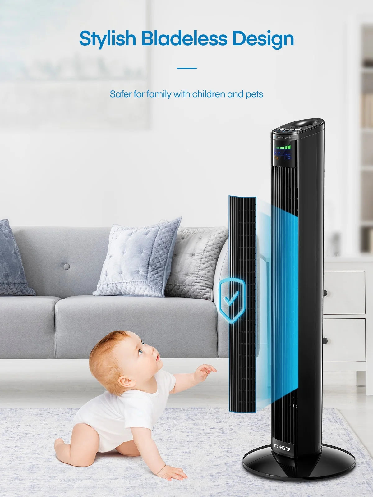 Black Oscillating Tower Fan with Remote Control J55010