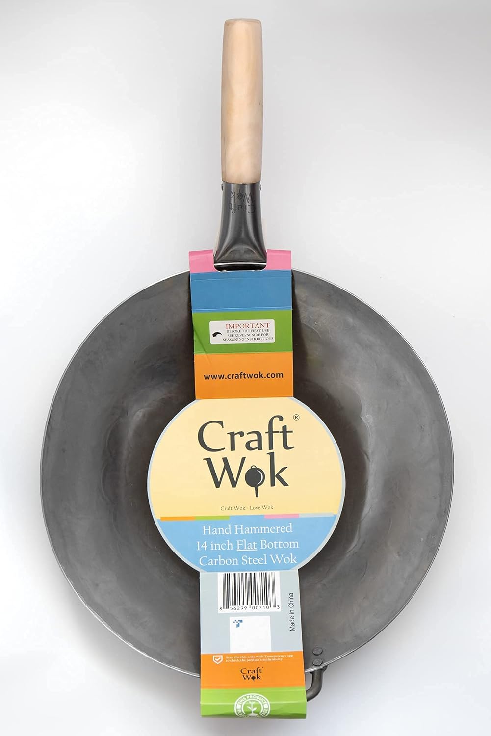 Flat Hand Hammered Carbon Steel Wok with Helper Handle 14 Inch S27911