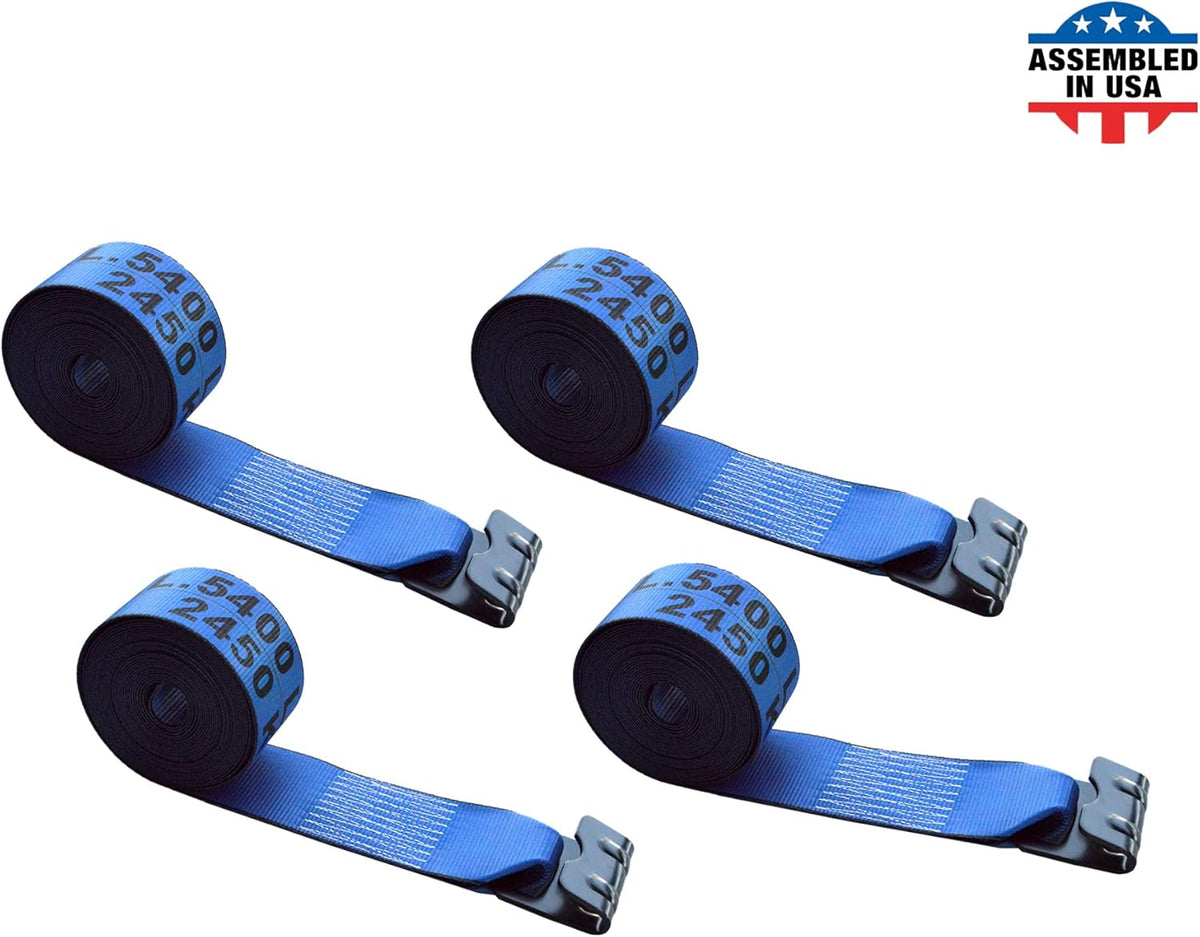 Green Tie Down Straps, Pack of 4, 4 x 60' Heavy Duty Winch Strap with Flat Hooks N25446