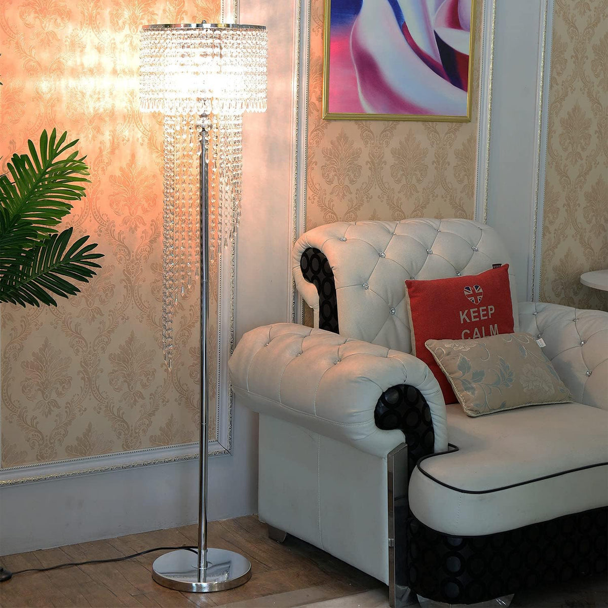 Chrome Finish Crystals Floor Lamp, 3 Lights G730