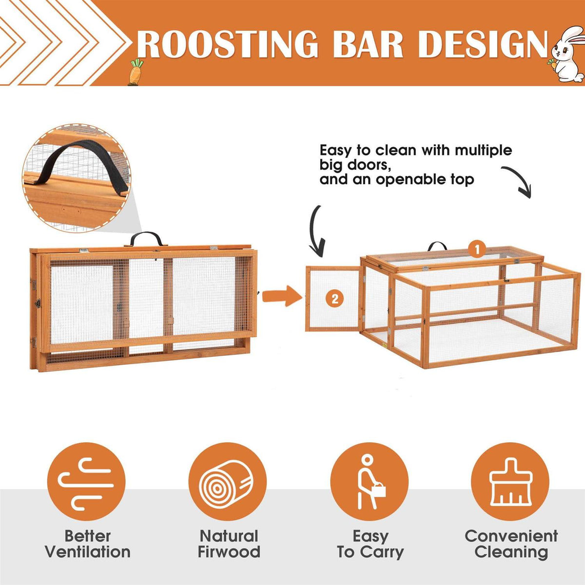 Chicken Coop & Roosting Bar Small Pet Hutch W9654
