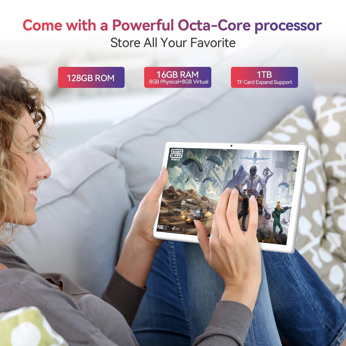 White 10.1 inch Tablet with Octa-Core Processor, 16GB RAM 128GB ROM N403600