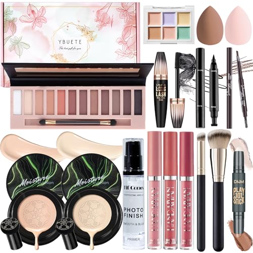 Makeup Kit with CC Cream Foundation Eyeshadow Primer Concealer Lip Gloss Eyeliner Pencil Mascara Makeup Brush & Sponges W812