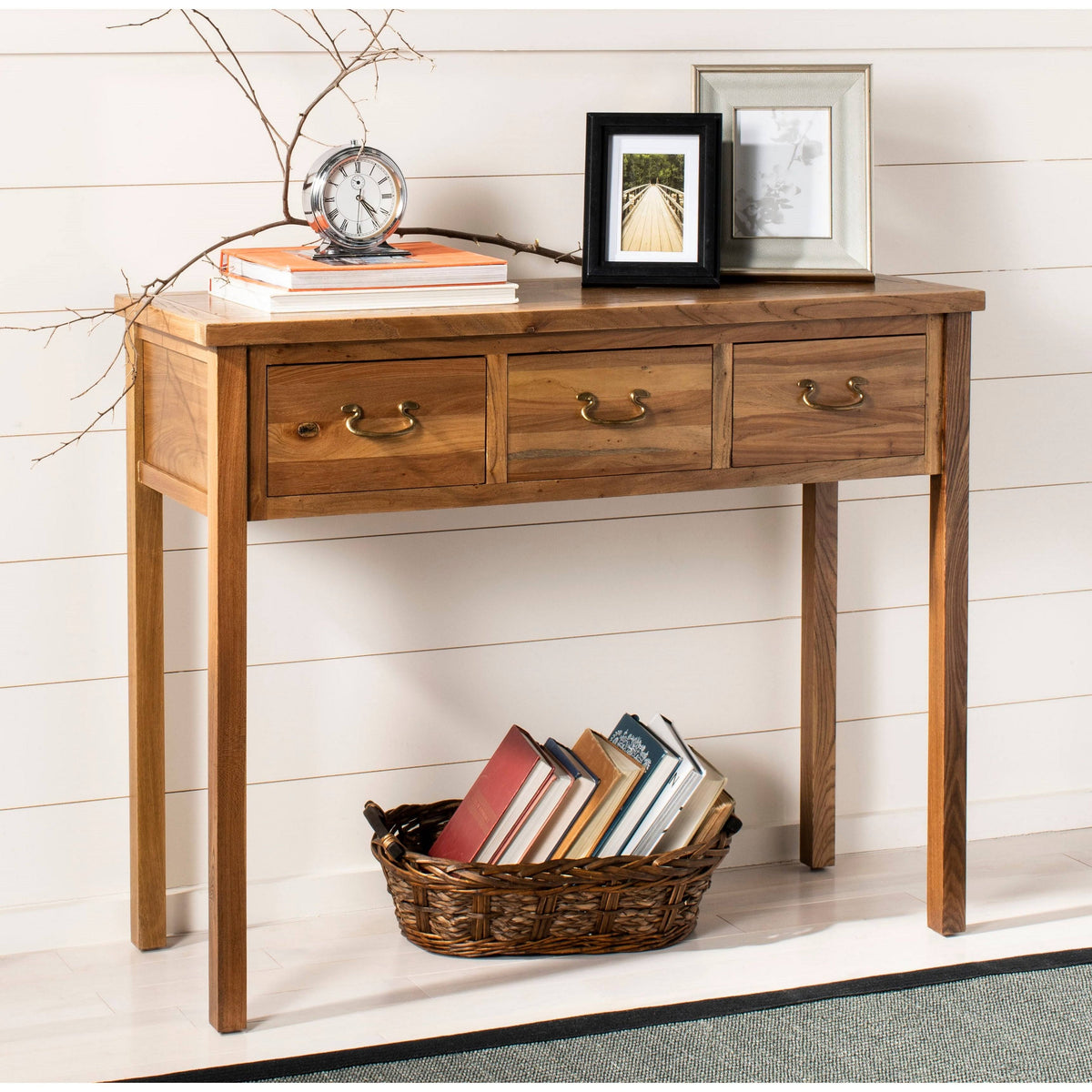 Oak Console with Storage Drawers W936