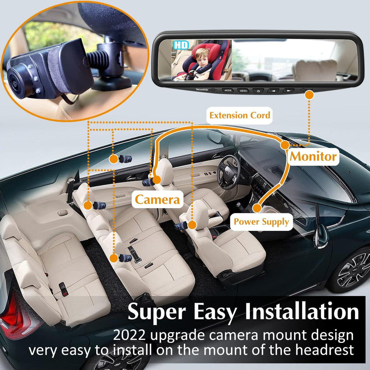 1080P HD Baby Car Monitor with Camera and Night Vision J4149