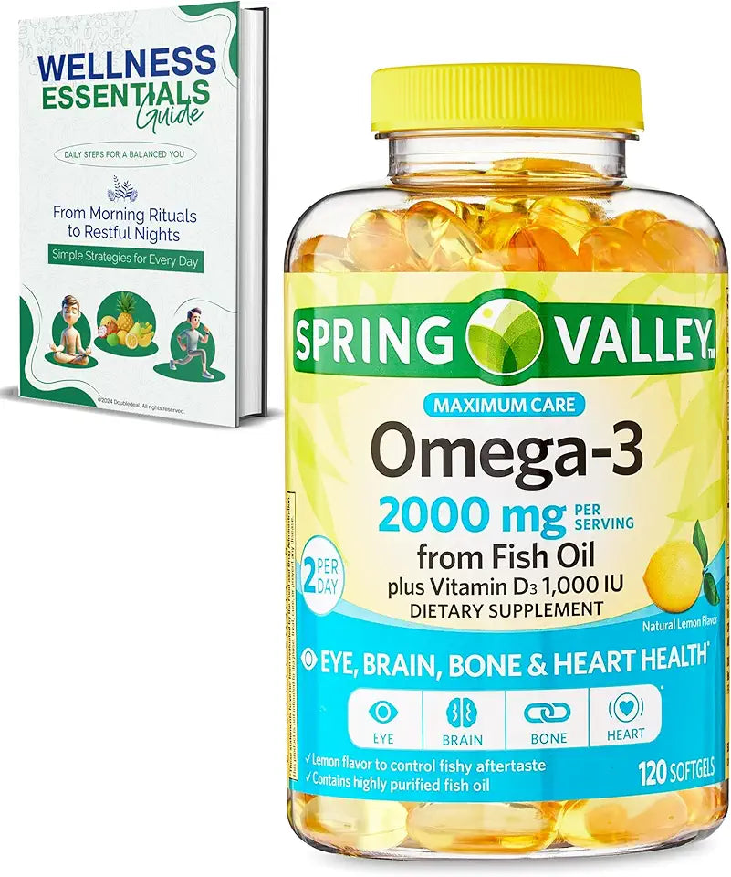 Omega 3 Fish Oil Softgels 2000mg Vitamin D3 120 Count Lemon Flavor O790