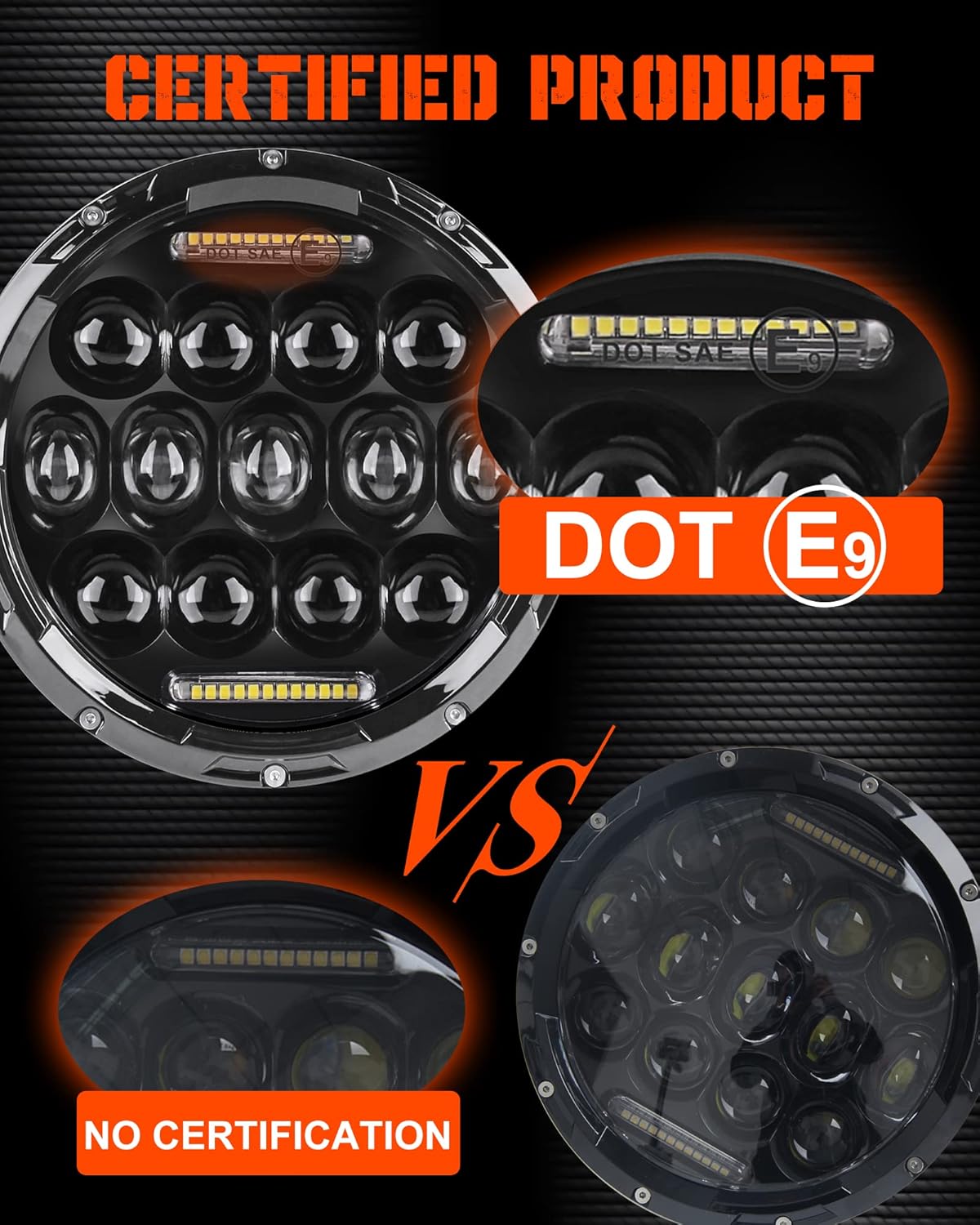7 inch LED Headlight Round 2pcs White Amber DRL Hi/lo Beam M14813