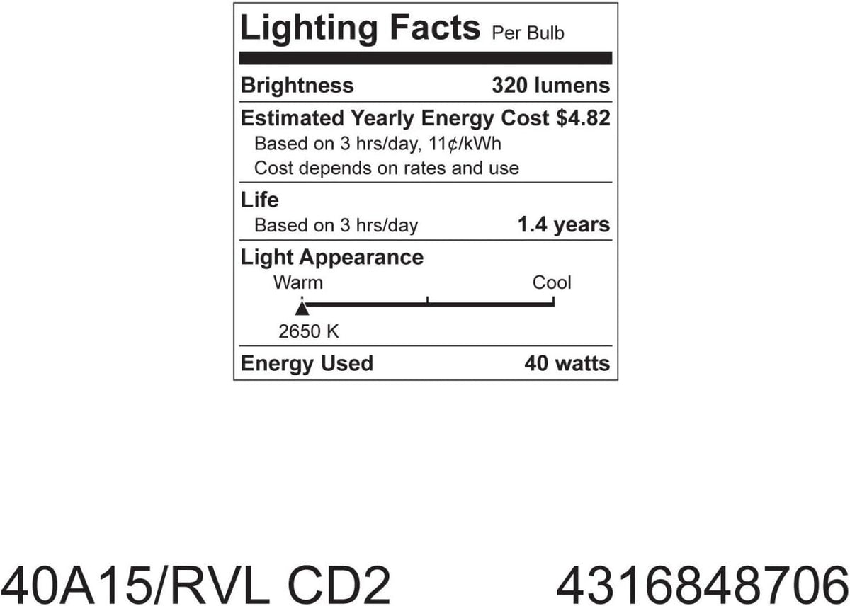 40-Watt Reveal A15 Appliance Bulb, 6 Pack B858776