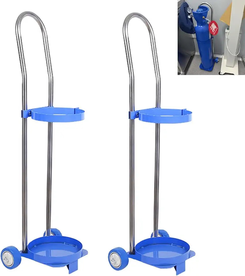 Oxygen Tank Cart with Rubber Wheels, 2 Pcs Steel Handcart J7097
